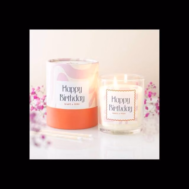 KDMD Happy Birthday Vanilla Cake Scented Candle in Baby Pink with 35 Hour Burn Time