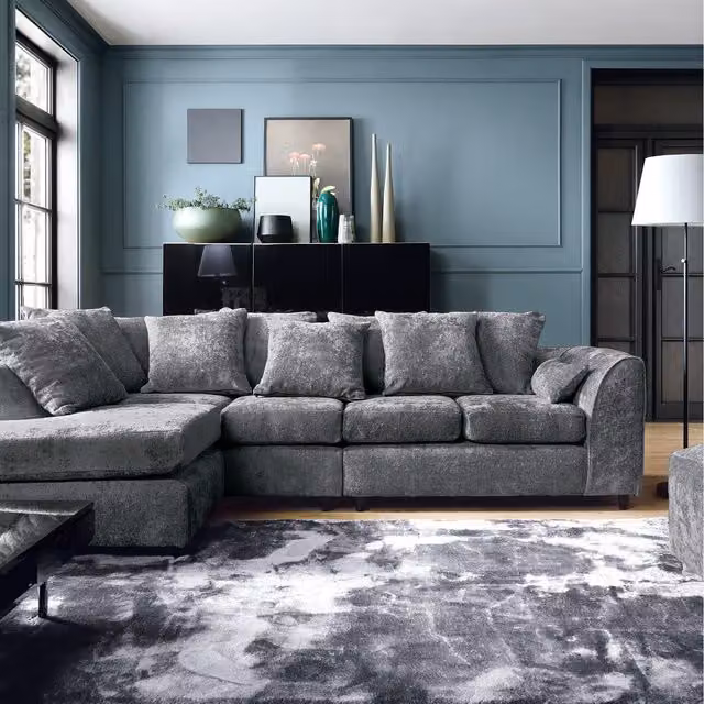 Abakus Direct Harriet Large Left Facing Corner Sofa in Dark Grey Crushed Chenille Fabric