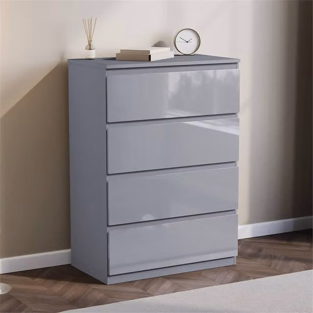 FORGEVIO Modern 4 Drawer Chest of Drawers in Glossy Grey – 1