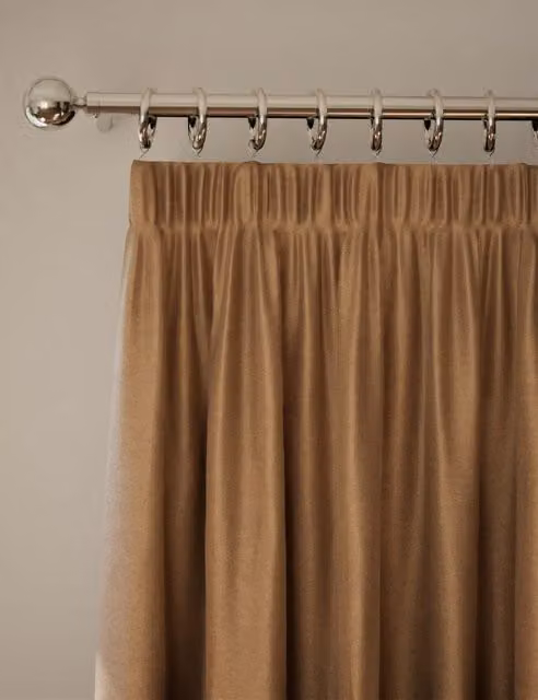 M&S Bronze Velvet Pencil Pleat Thermal Insulating Opaque Curtains