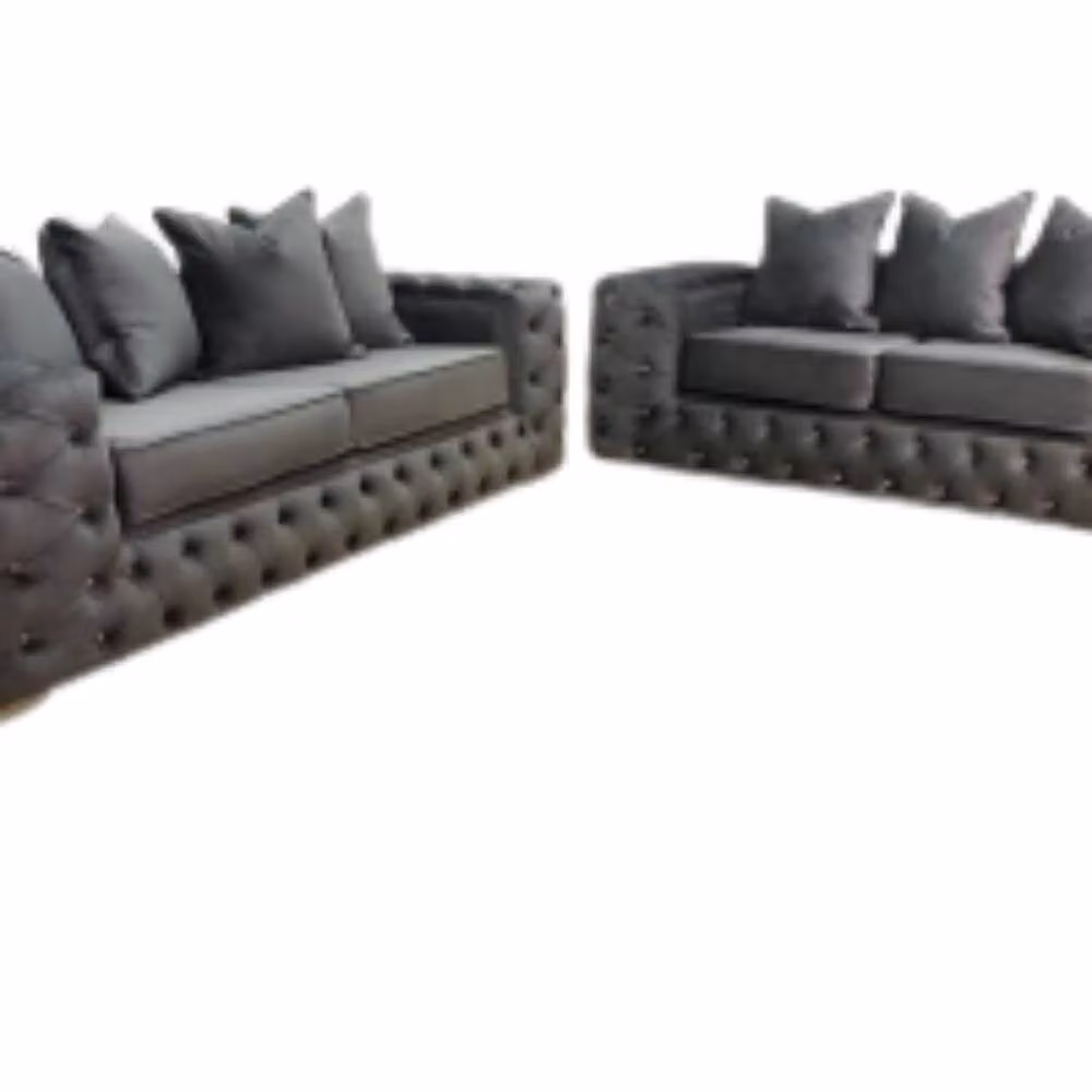 Stratus Interiors Ashley Luxe Grey Velvet Chesterfield L-Shape Scatter Back Sofa with Included Scatter Cushions – 2