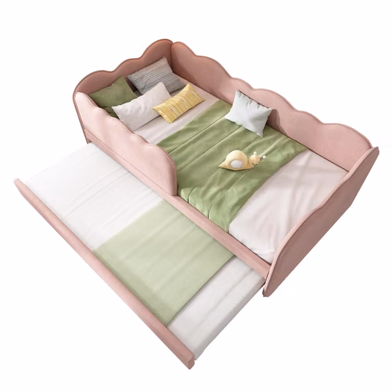 Matteo Pink Velvet Upholstered Single Sofa Bed with Pull Out Trundle, W/D/H: 90 x 190 cm