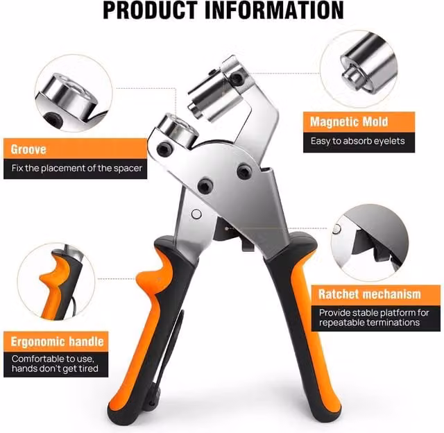 Nordara Eyelets Plier Grommet Fixing Hole Punch Tool Craft Kit in Orange Steel – 1