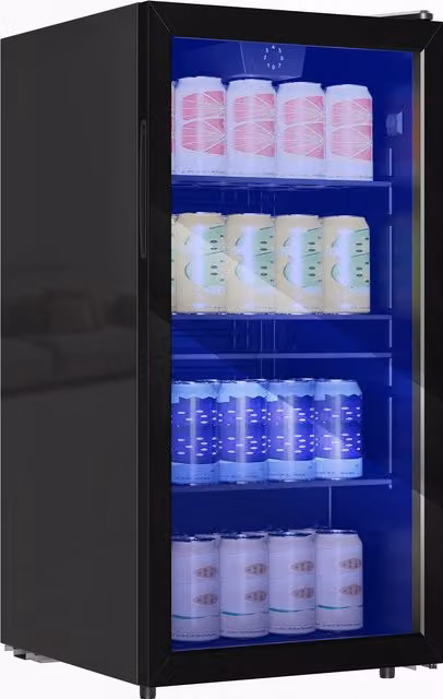 HOMCOM 93L Freestanding Drinks Fridge with Glass Door and LED Light, Black – 1