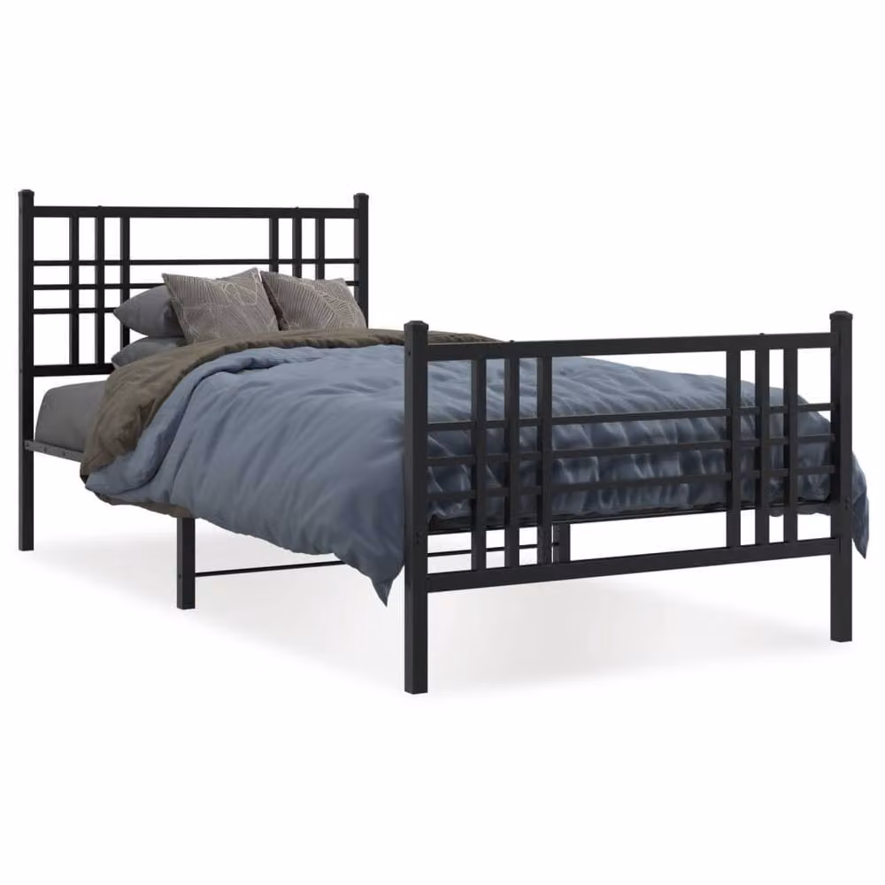 Berkfield Home Metal Bed Frame with Footboard, Black, W/D/H: 90 x 190 cm – 2