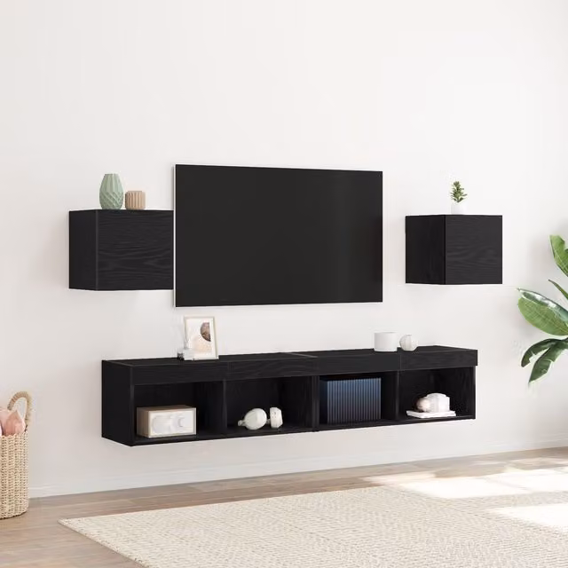 Berkfield Home Set of 2 Wall Mounted TV Cabinets in Black Oak, W/D/H: 30.5 x 30 x 30 cm