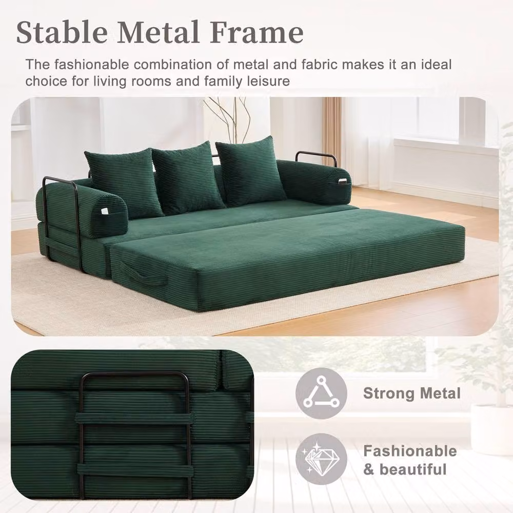 Matteo Foldable Corduroy Modular Sofa in Emerald Green – 5