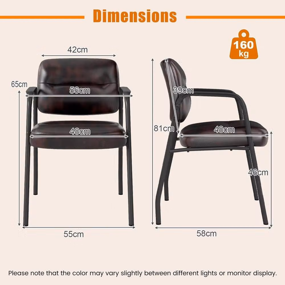 EONLION Set of 2 Modern Waiting Room Chairs with Armrests in Brown Synthetic Leather and Metal – 2
