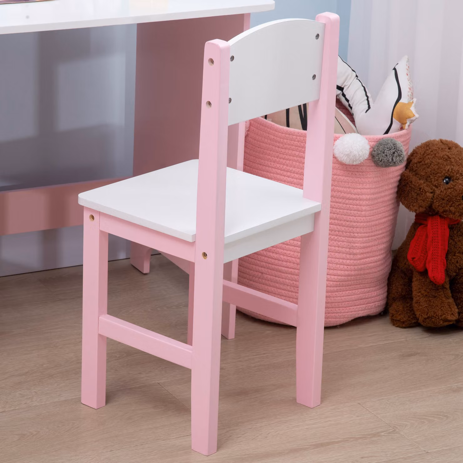 HOMCOM Pink Kids Table and Chair Set with Whiteboard for Toddlers and Children – 2
