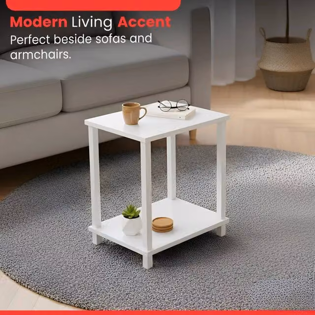 KORVIXA White Minimalist Square Side Table, Coffee Table or Bedside Table, W/D/H: 40 x 30 x 48 cm – 1