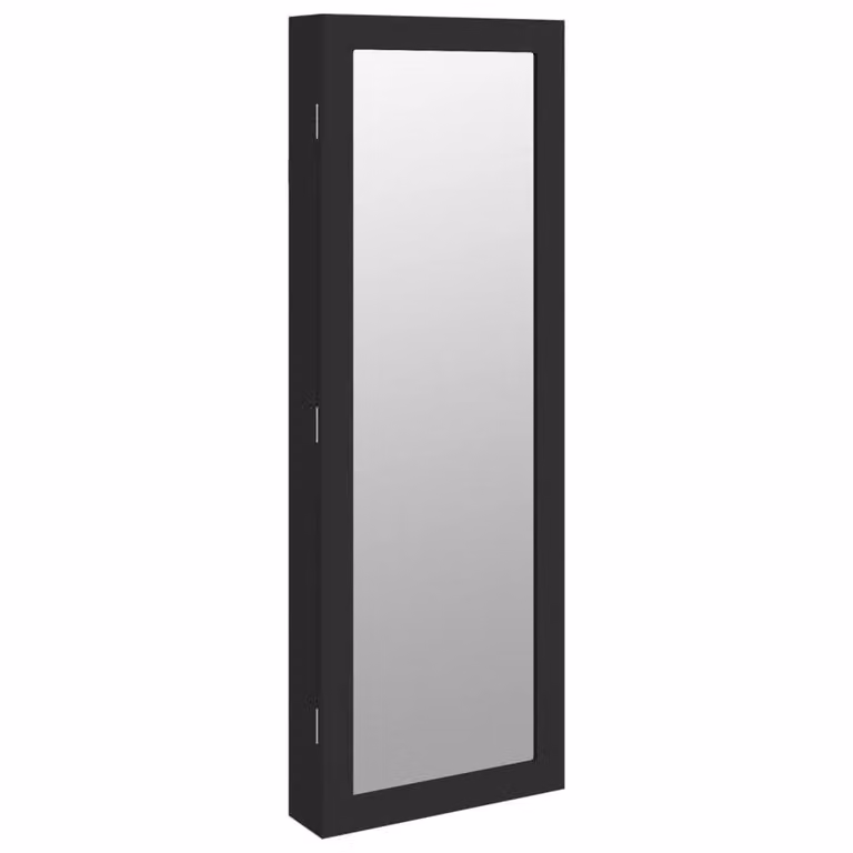 Berkfield Home Wall Mounted Mirror Jewellery Cabinet in Black, W: 37.5 cm, D: 10 cm, H: 106 cm