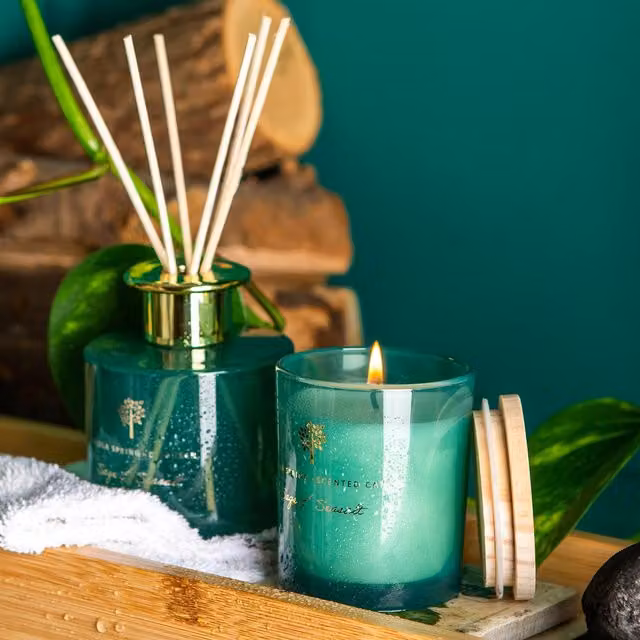 Nicola Spring Sage and Seasalt Scented Candle and Reed Diffuser Set in Green