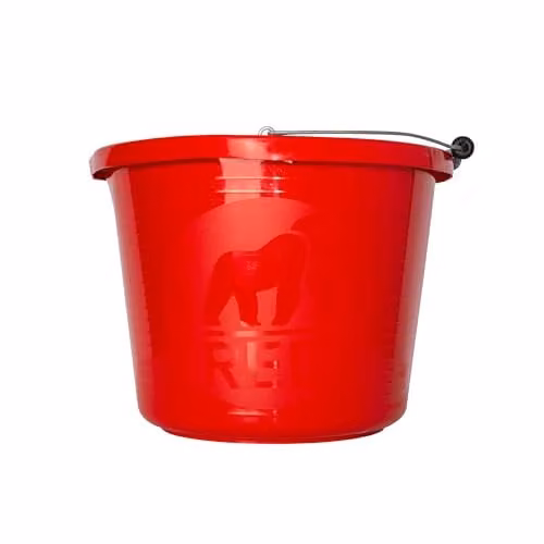 Red Gorilla Premium Builder's Bucket in Red, 14 Litre, Heavy Duty Food Grade Plastic with Metal Handle