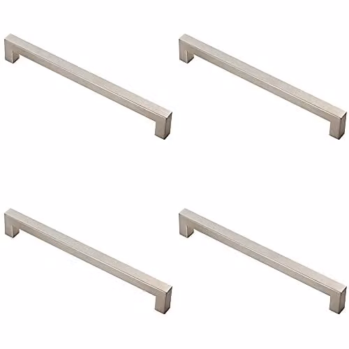 Loops 4 Pack Square Linear Block Pull Handle in Brushed Silver Stainless Steel, W: 20.6 cm, D: 1.4 cm, Fixing Centres: 19.2 cm