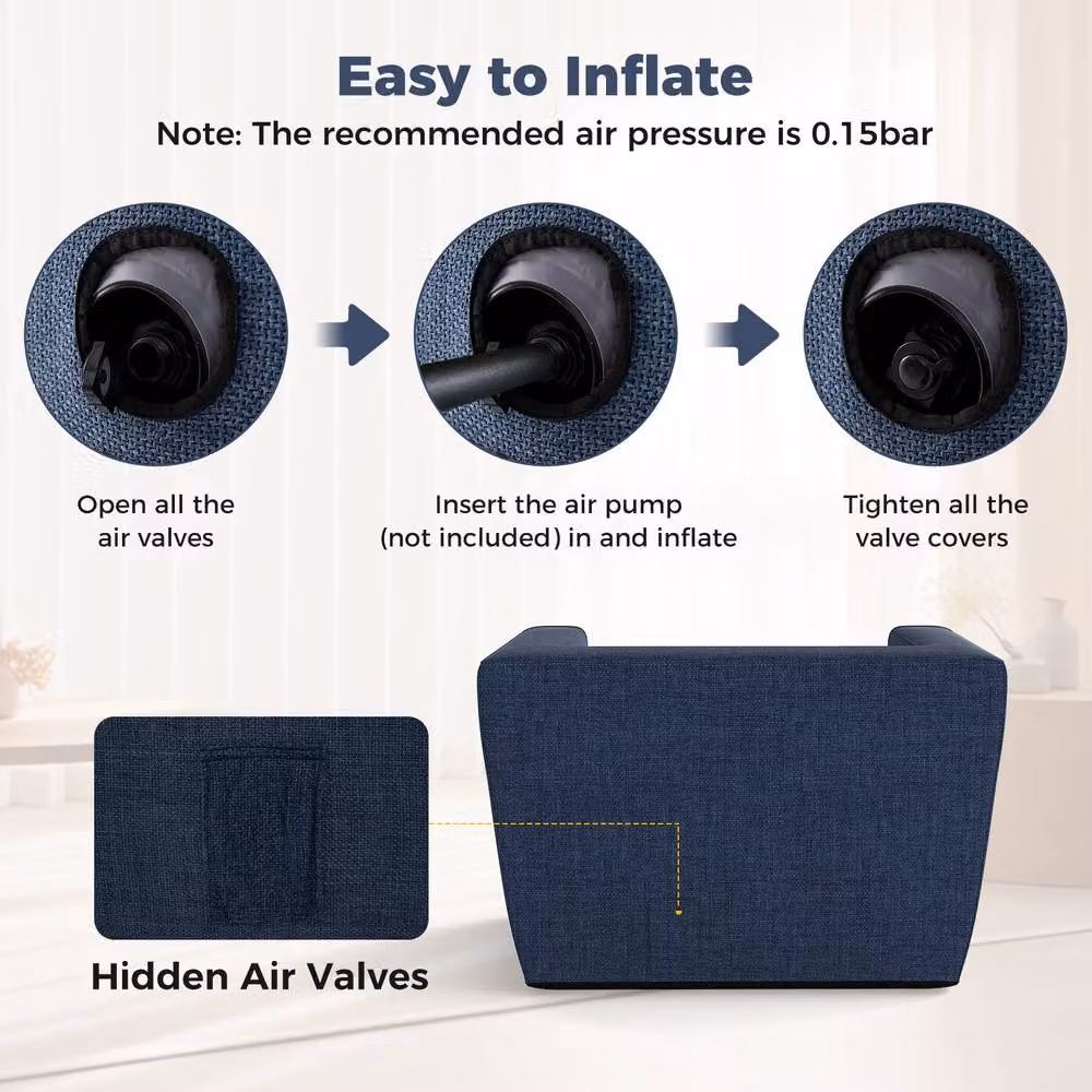 Gymax Inflatable Single Lounger Air Sofa Chair with Armrests in Blue – 5