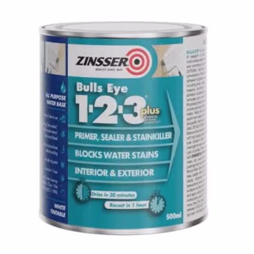 Zinsser Bulls Eye 1-2-3 Plus White Ready Mixed Synthetic Resin Primer 1 l
