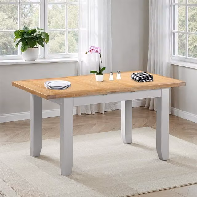 Seconique Windsor Extending Rectangular Dining Table in Rustic Oak Grey and Brown