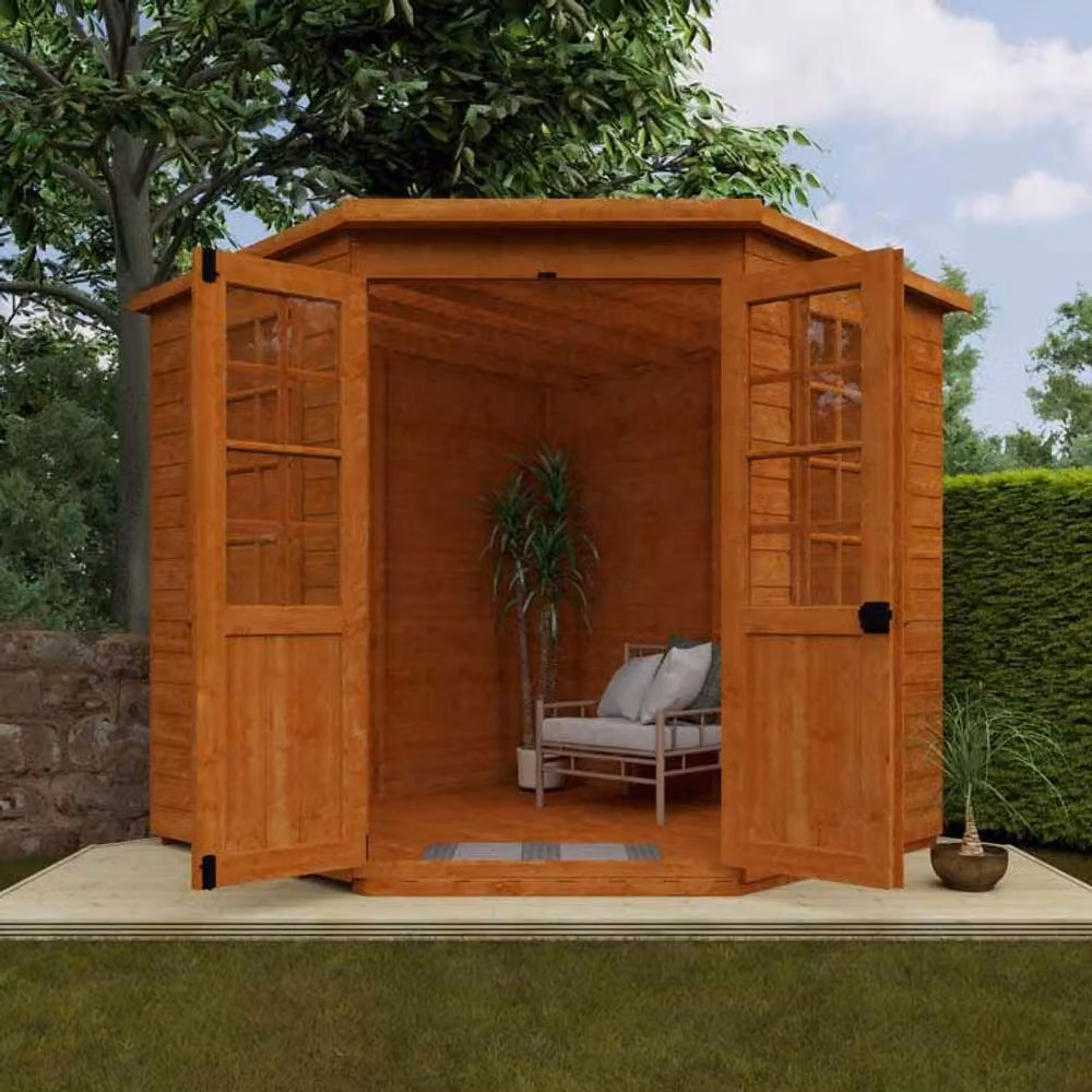 Buttercup Farm Pentagon Cornerhouse 12mm Wooden Shed in Burnt Orange – 2
