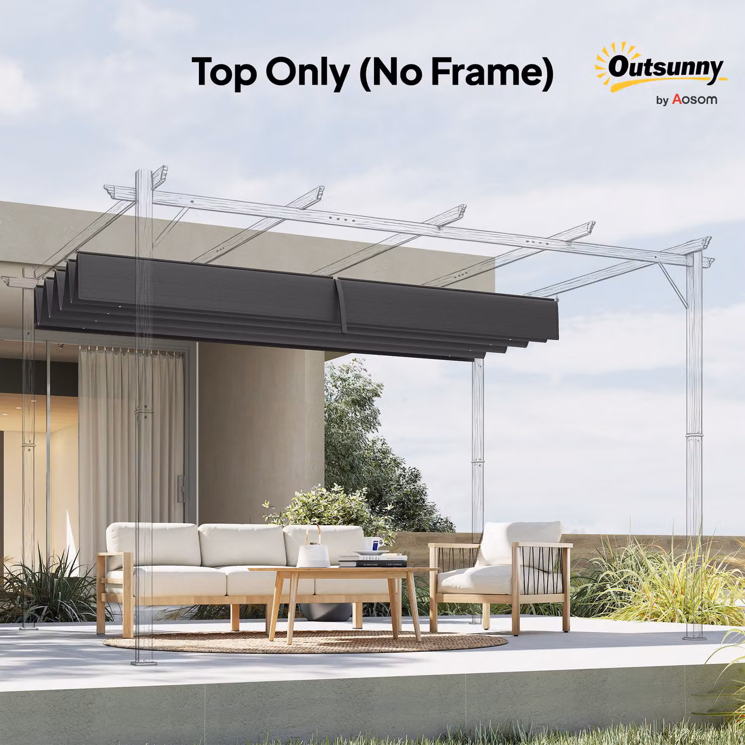 Outsunny Retractable Pergola Roof Sun Shade Cover in Dark Grey with UPF 50+ Protection, W: 3 m, D: 2.15 m – 8