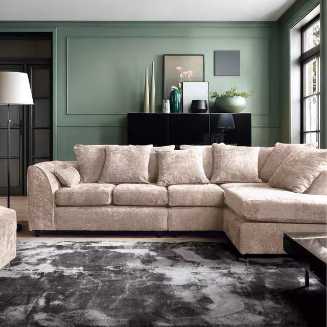 Abakus Direct Harriet Large Right Facing Corner Sofa in Cream Crushed Chenille