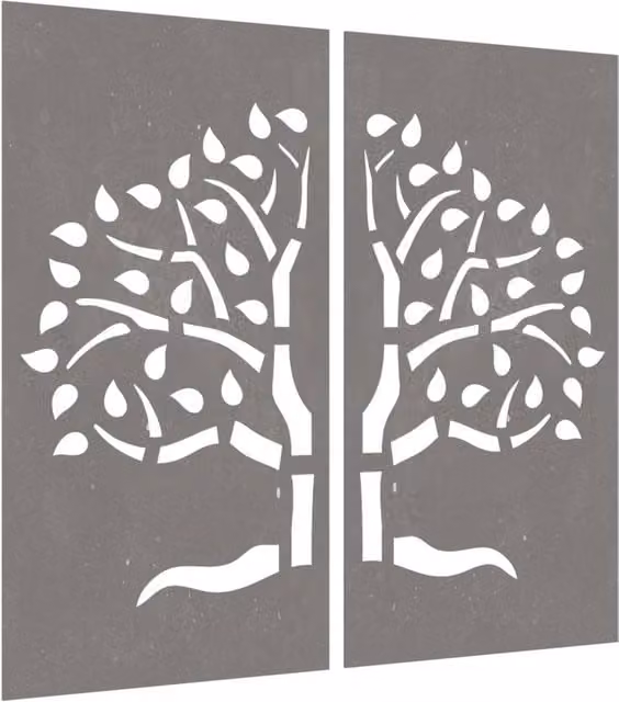 Berkfield Home Garden 2-Piece Brown Corten Steel Floral Wall Decorations, W: 55 cm, H: 105 cm