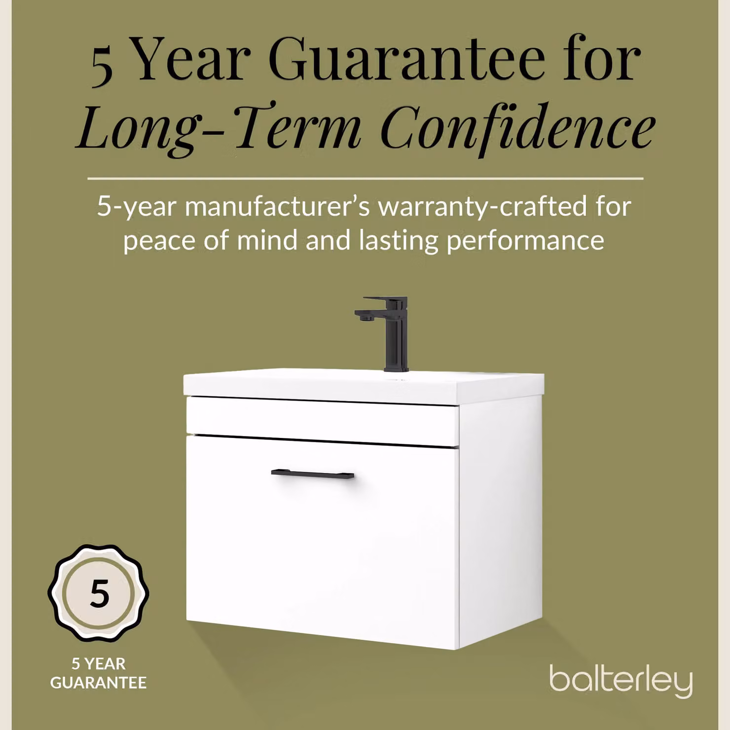 Balterley Modern Wall Hung 1 Drawer Vanity Basin Unit in White and Black Glossy Finish, Width: 60 cm – 3