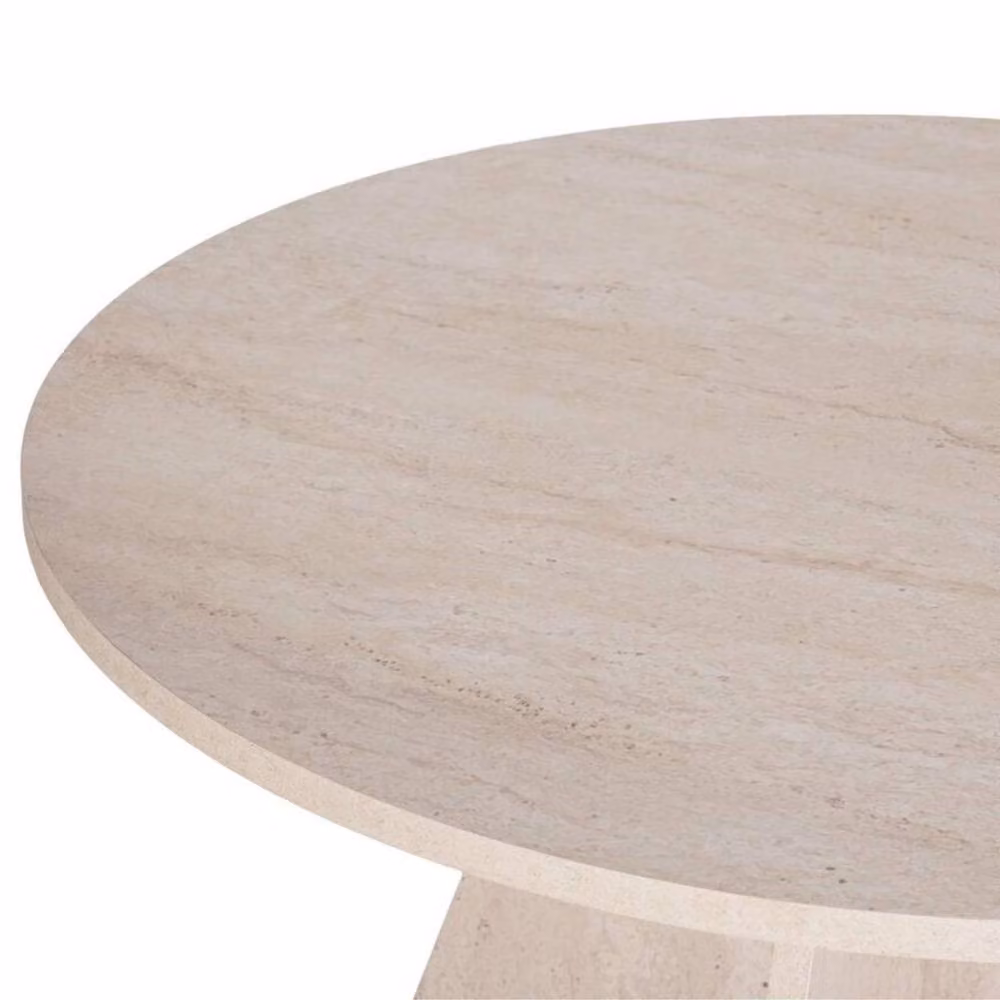 FWStyle Round Travertine Dining Table and 4 Grey Swivel Dining Chairs Set in Beige and Black – 2