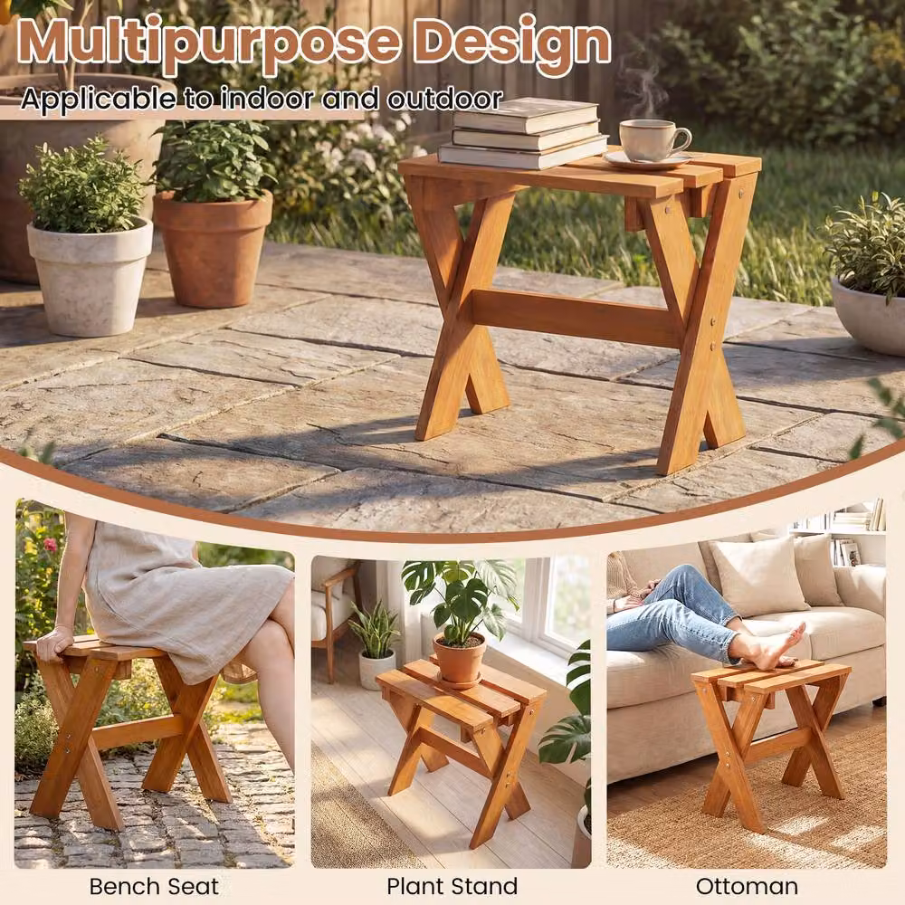 Costway Solid Wood Side Table and Flower Stand in Brown and Beige – 6