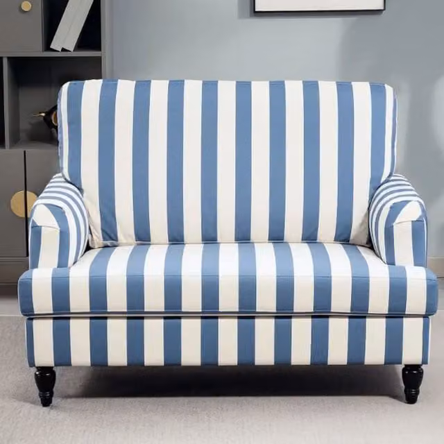 Chilli Seating Blue Striped Velvet Upholstered Loveseat Chair