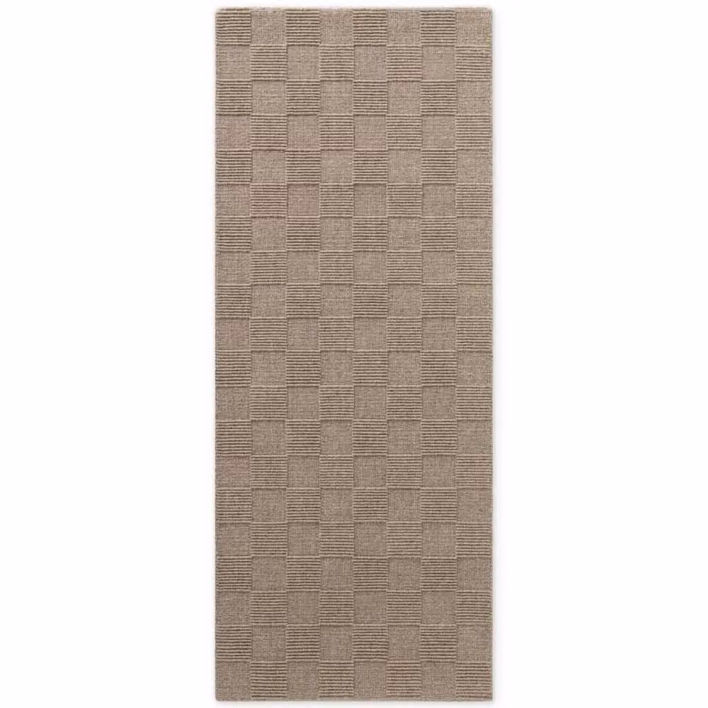 THE RUGS Scala Handwoven Wool Geometric Checked Rug in Beige, W: 80 cm, L: 200 cm – 2