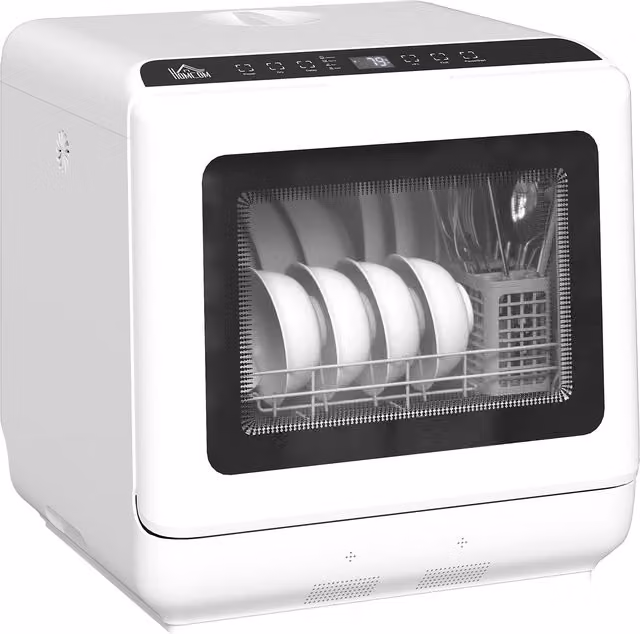 HOMCOM 6L Five-Mode Countertop Dishwasher in White – 1