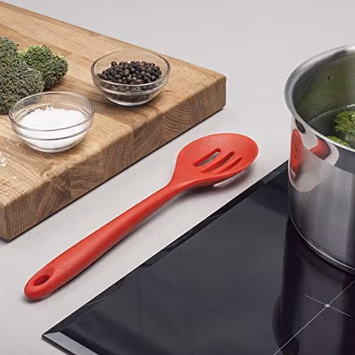 Zeal Red Silicone Non-Stick Slotted Skimmer Spoon with Hanging Loop – 3
