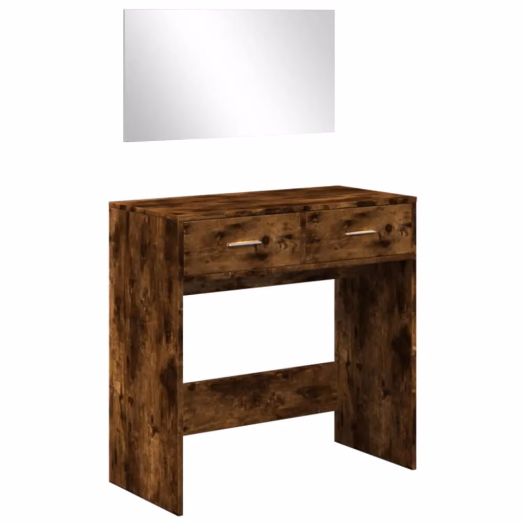 Berkfield Home Dressing Table with Mirror in Smoked Oak Brown, W: 80 cm, D: 39 cm, H: 80 cm – 2