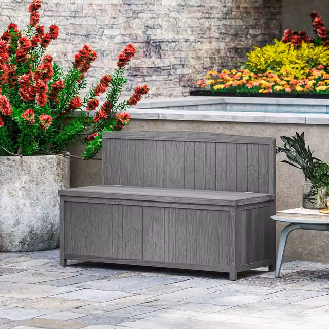 Outsunny Modern Grey Lacquered Wood Storage Bench for Patio Furniture
