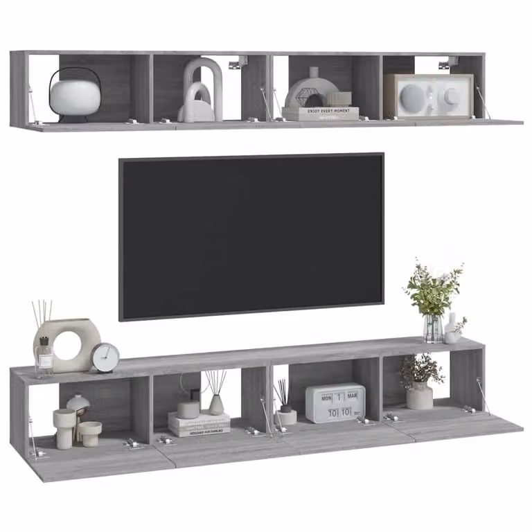 Berkfield Home Set of 4 Wall Mounted TV Cabinets in Grey Sonoma, W/D/H: 100 x 30 x 30 cm