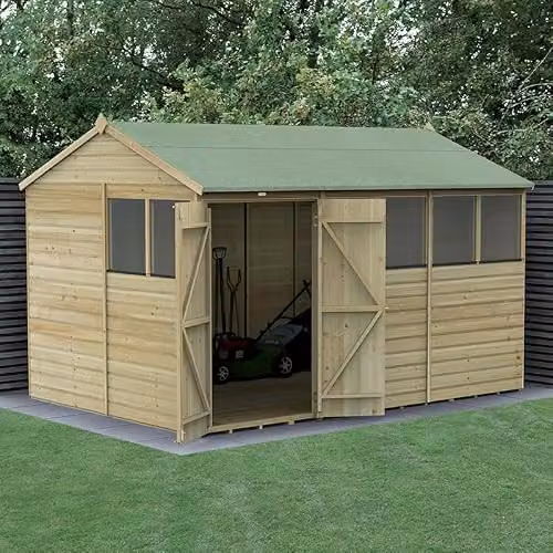 Forest Garden Brown Wooden Reverse Apex Shiplap Shed with 6 Windows and Double Doors W/D/H: 365.78 x 365.78 x 243.84 cm – 2