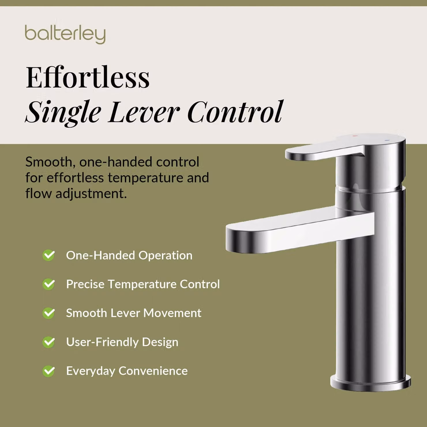 Balterley Pride Round Mono Basin Mixer Tap with Push Button Waste in Chrome Silver – 3