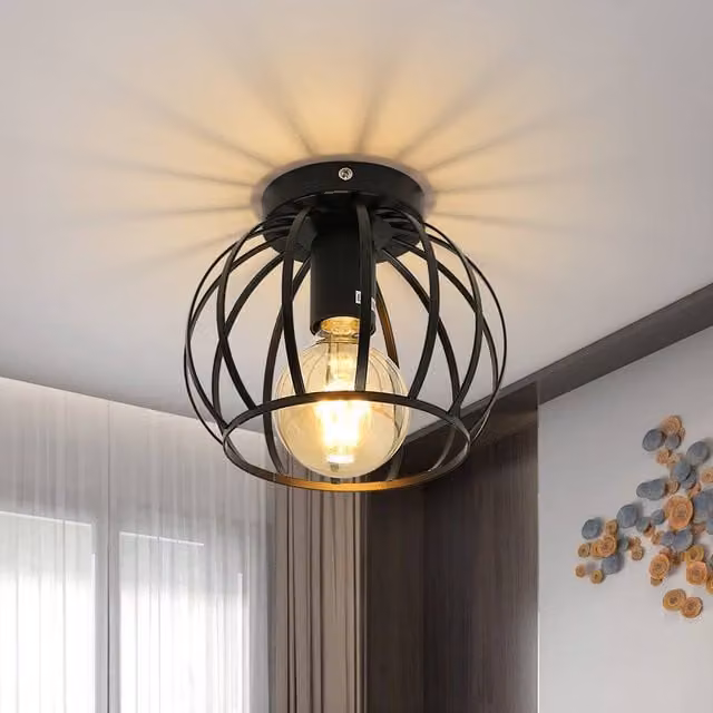 Pheashine Modern Retro Industrial Metal Ceiling Light in Black with E27 Bulb Included