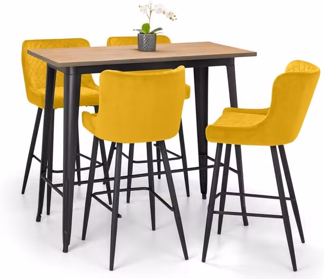 Julian Bowen Grafton Bar Table and 4 Stools Set in Yellow and Black Industrial Style
