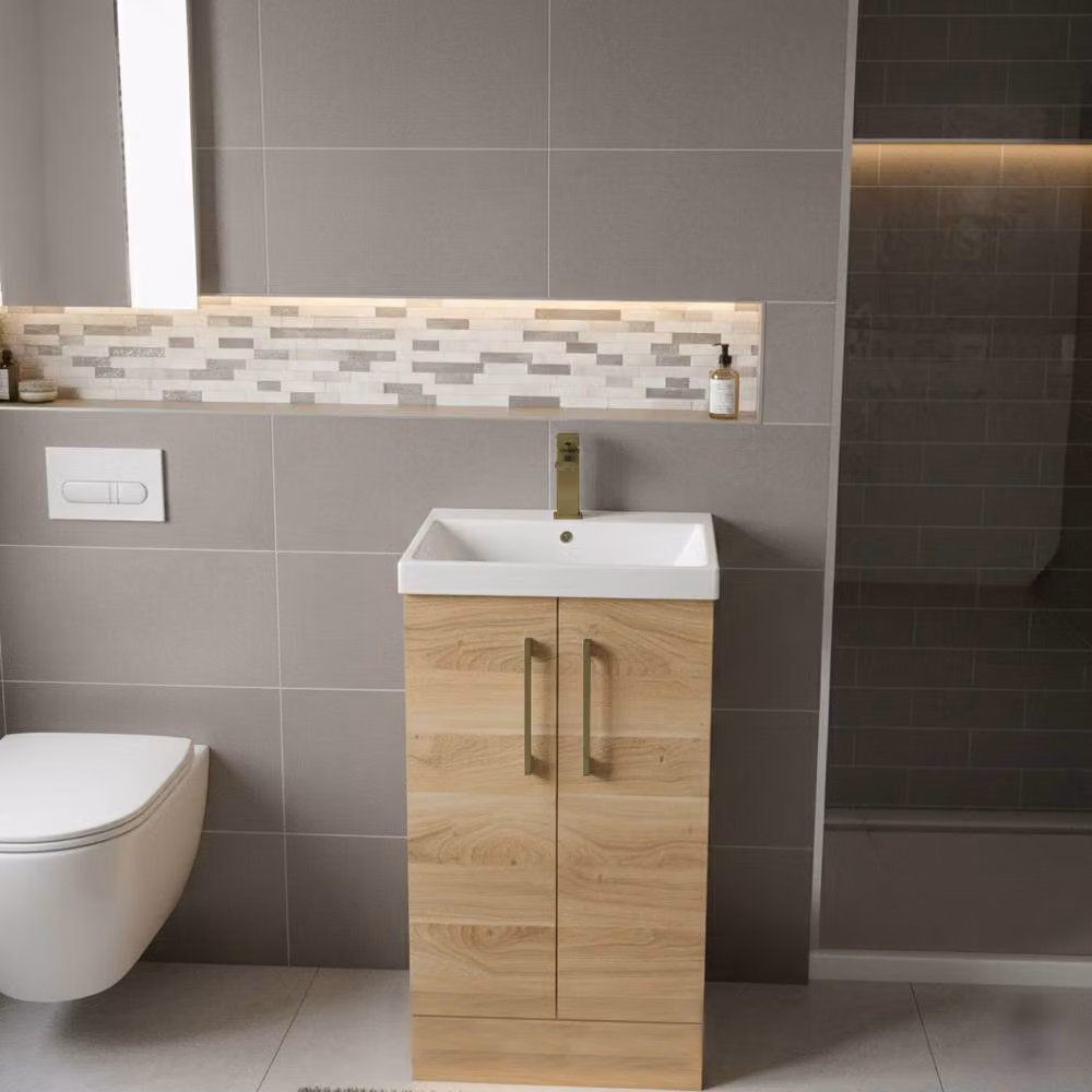 Balterley Modern Bathroom Vanity Unit with 2 Soft Close Doors in Bleached Oak Brown, W: 50 cm – 2
