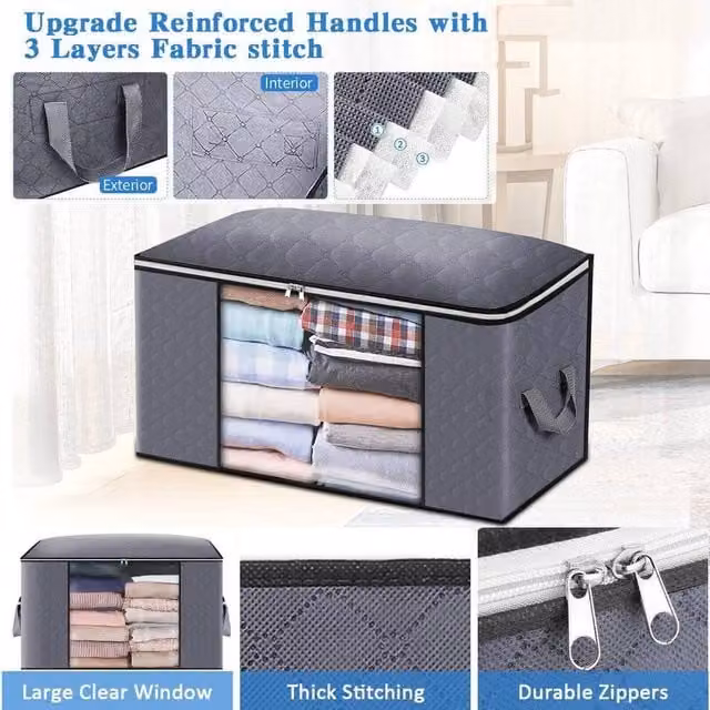KORVIXA 4-Piece Grey Fabric Clothes Storage Bags, W: 90 cm