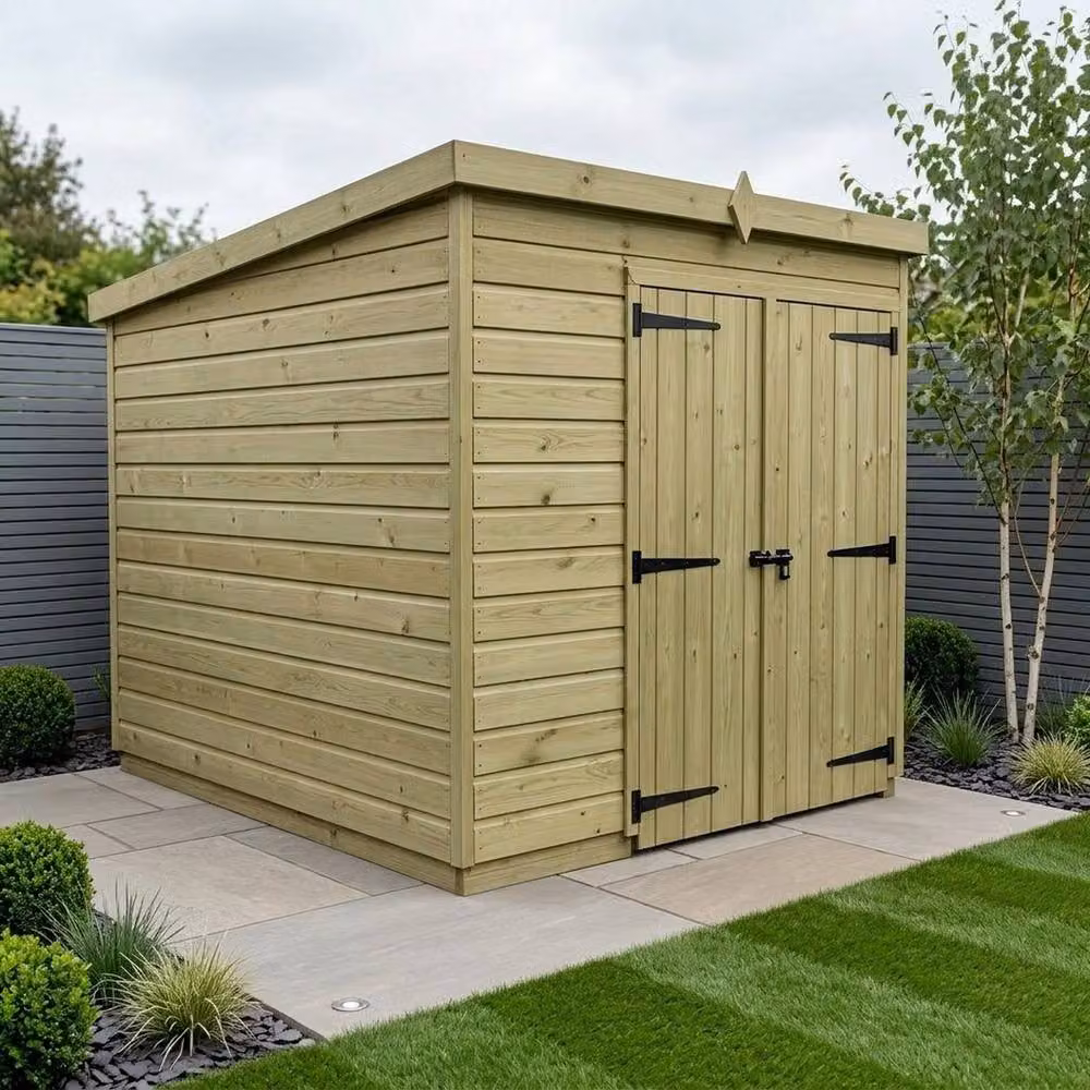 Buttercup Farm Brown Timber Pent Garden Shed with Double Doors and No Windows, W/D/H: 304.8 x 183.0 x 210.0 cm – 2