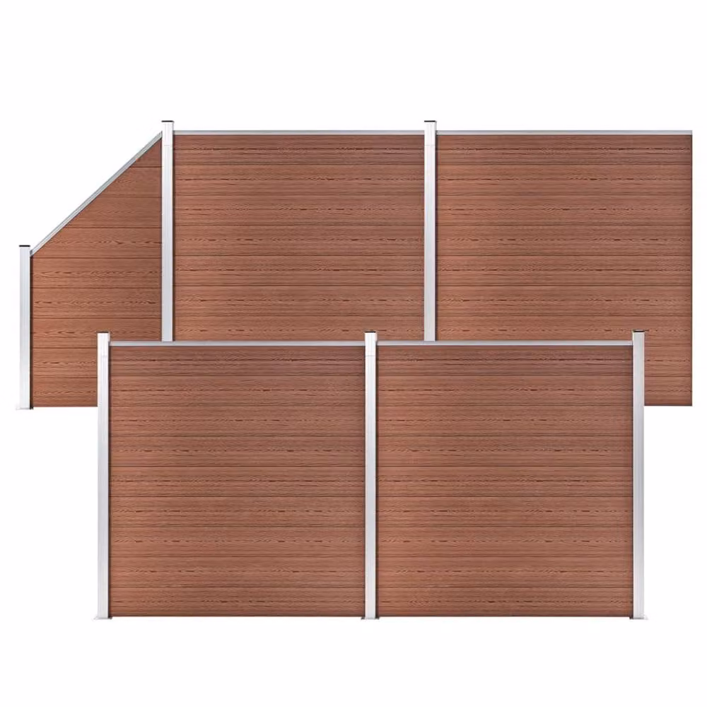 Berkfield Home WPC Fence Set in Brown, consisting of 4 Square and 1 Slanted Board, W: 792 cm, H: 186 cm – 1