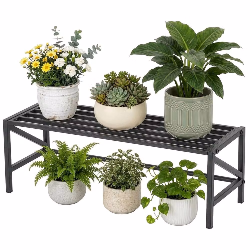 VOGREX Heavy Duty Metal Plant Stand for Indoor and Outdoor Use, Black, W/D/H: 19.5 x 20.0 x 19.5 cm – 4