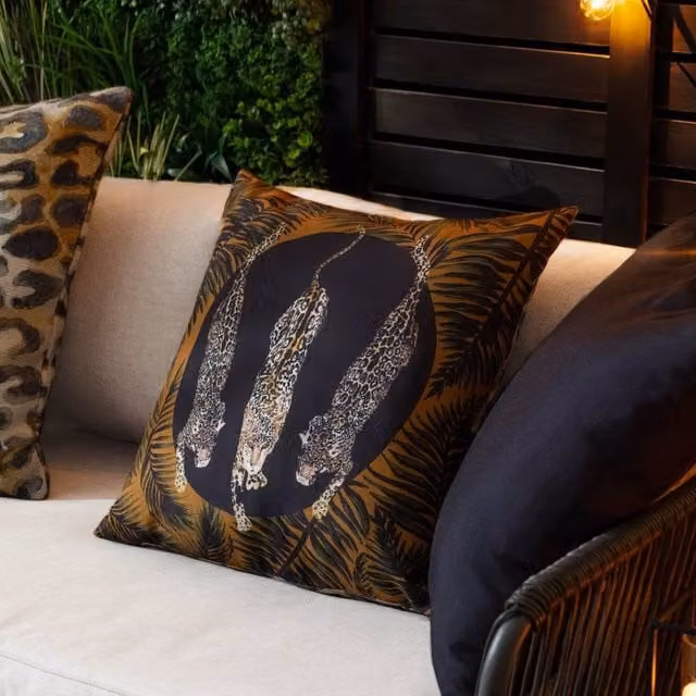 Paoletti Leopardis Trio Printed Outdoor Cushion in Black and Gold, W/D/H: 50 x 50 x 50 cm – 1