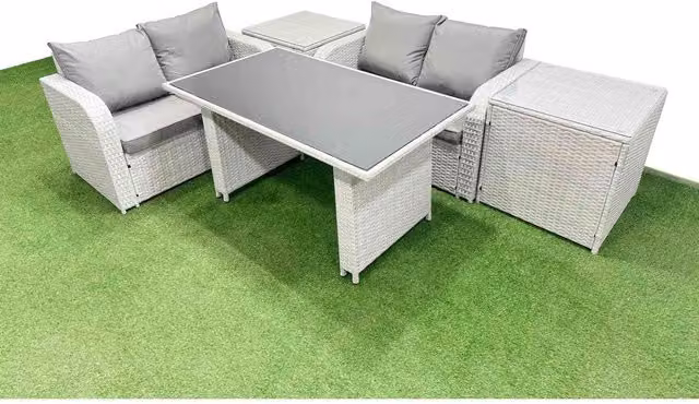 Fimous 5-Piece L-Shape Outdoor PE Rattan Sofa Set in Light Grey with Dark Grey Cushions