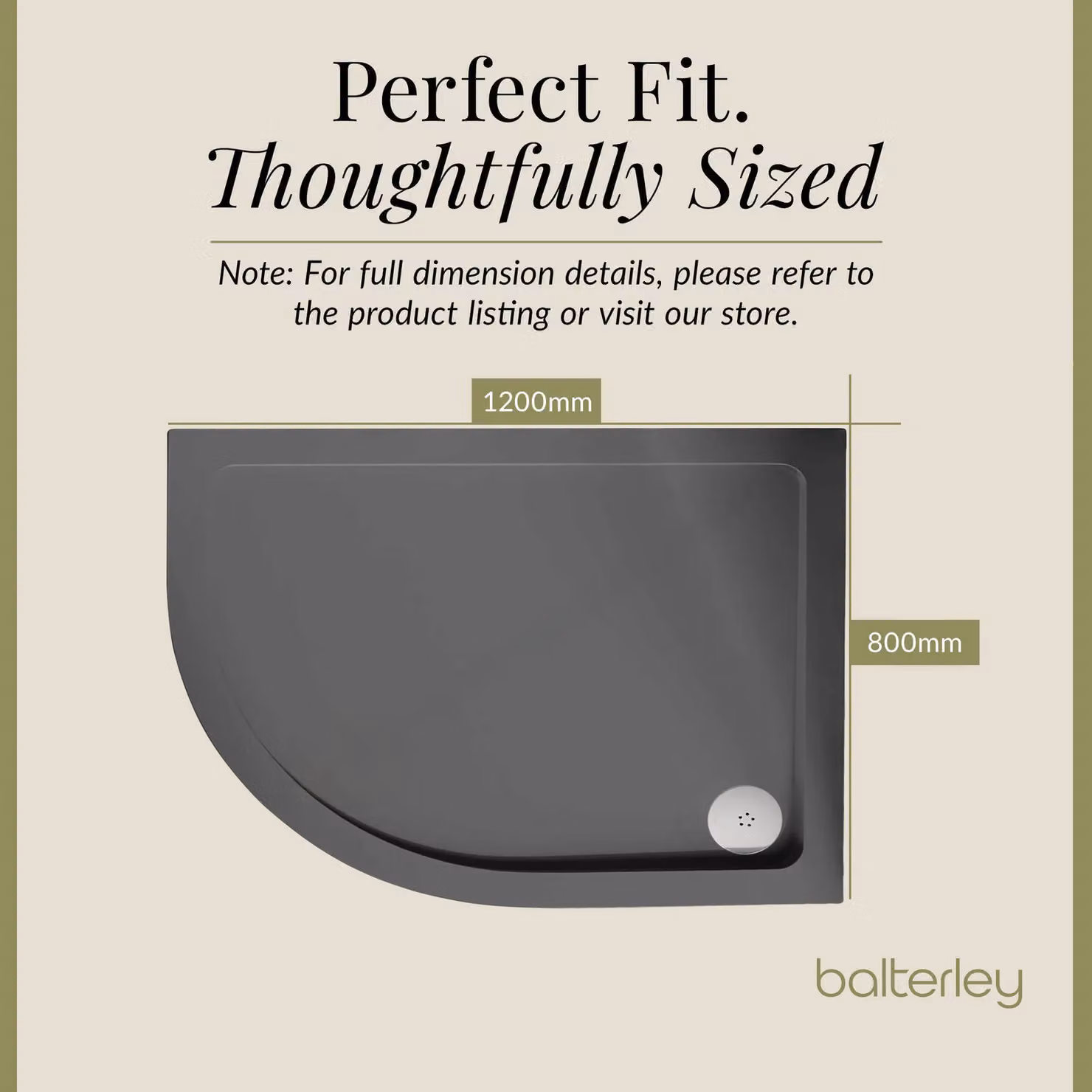 Balterley Premium Left Hand Offset Quadrant Corner Shower Tray in Grey W/D/H: 120 x 80 x 4 cm – 5