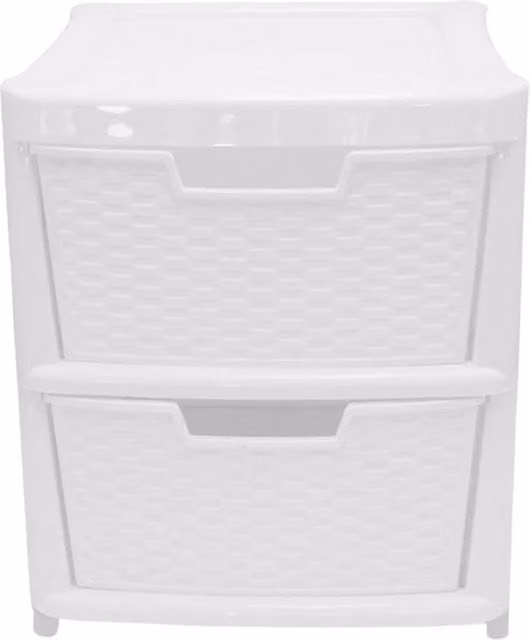 Nordara Large Rattan Effect 2 Drawer Storage Tower Unit in White