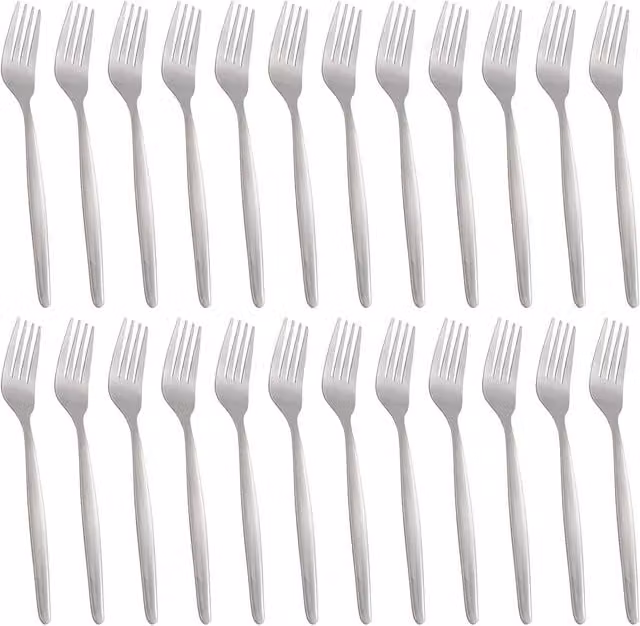 Argon Tableware Polished Stainless Steel Dinner Forks in Silver, Length: 19.5 cm