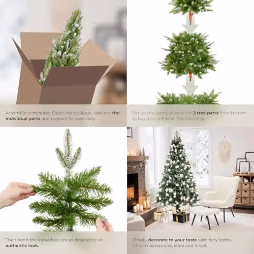 tectake Artificial Christmas Tree in Green with Frosted Tips and Wooden Stand, Height: 180 cm – 4